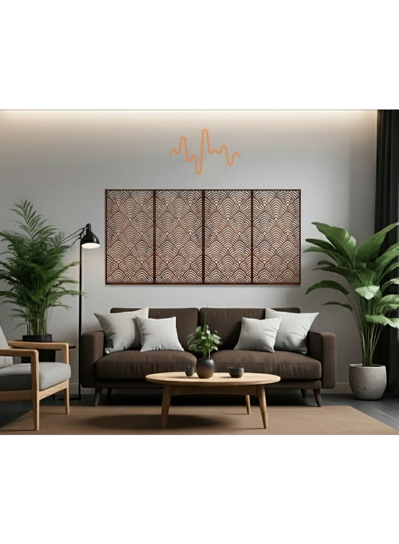 أكويستك موشان لوحات جدارية خشبية من خشب MDF من ACOUSTIC MOTION®، تصميم CALMWAVE مع شريط لاصق مزدوج الوجه، لون بني عصري، مناسبة للمنزل، غرفة المعيشة، غرفة النوم، المكتب والفندق، 25×50×0.5 سم، طقم من 4 قطع - Image 1